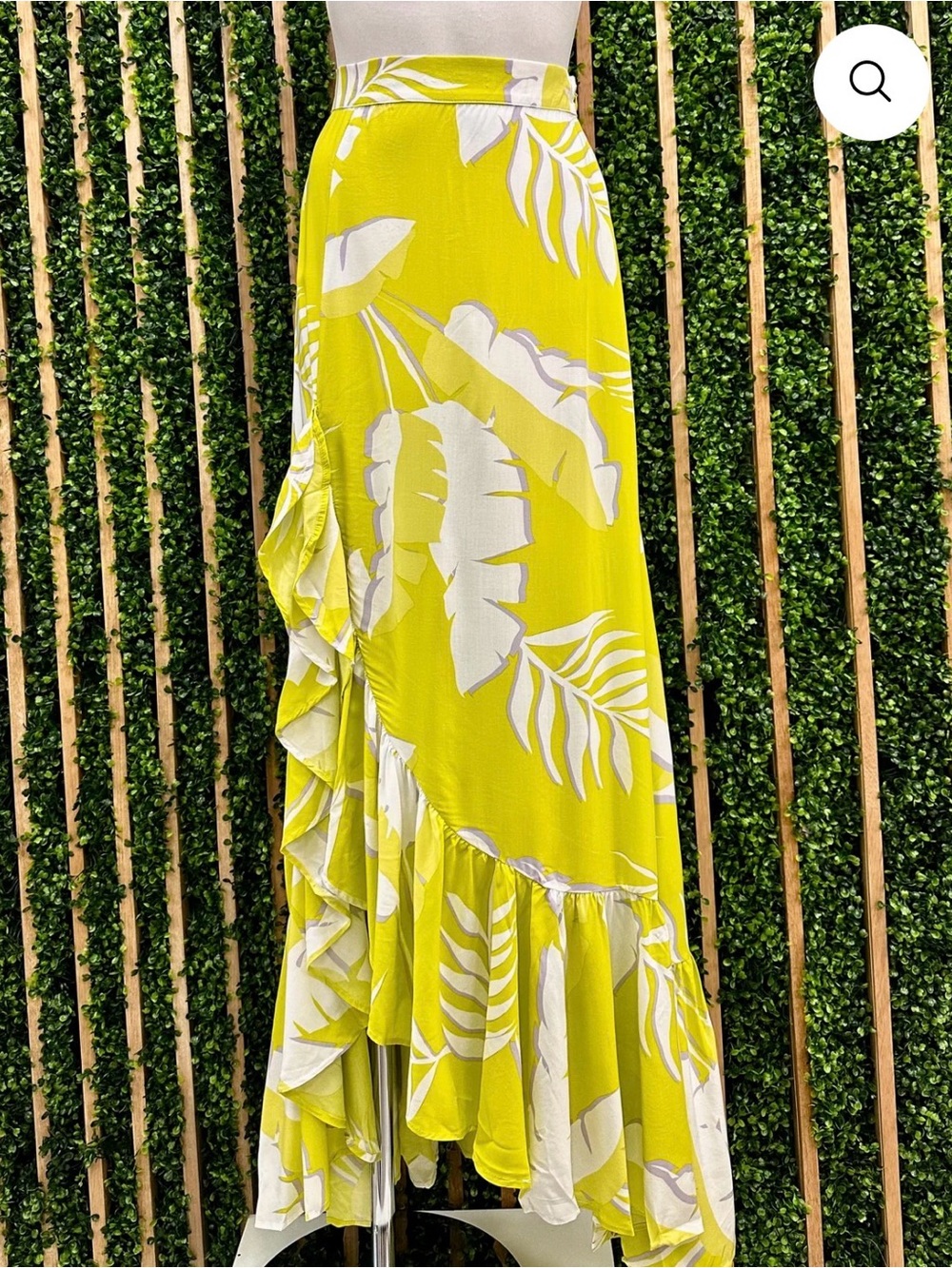 Mahina Asymmetrical Lime Green Leaf Print Women's Skirt